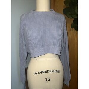 Ribbed‎ Knit Cropped Sweater Long Sleeve Periwinkle Aeropostale XS Oversized Fit